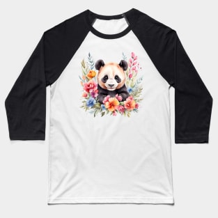 A panda bear decorated with beautiful watercolor flowers Baseball T-Shirt